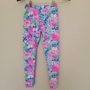 Lilly Pulitzer Lil Soiree All Day Girls Size 10 Leggings Floral Pink Blue EUC